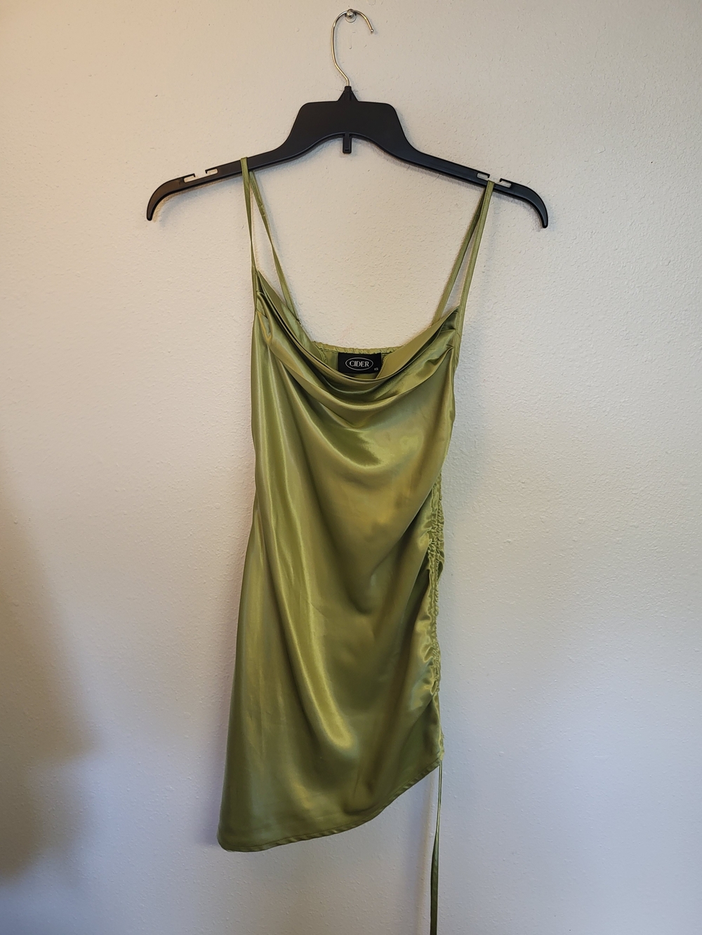 Cider Satin Floral Slip Dress Chartreuse Spaghetti Straps, Y2K, 90s, Size XSmall